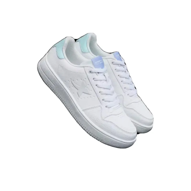 XTEP Waterproof And Wear resistant Low Top Skateboard Shoes Women's White Blue-4