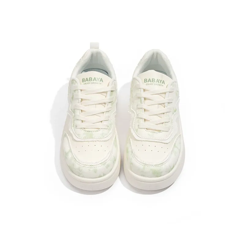 BABAYA KIDS Slip Resistant Breathable Low Top Skateboard Shoes Women's Beige Green-5