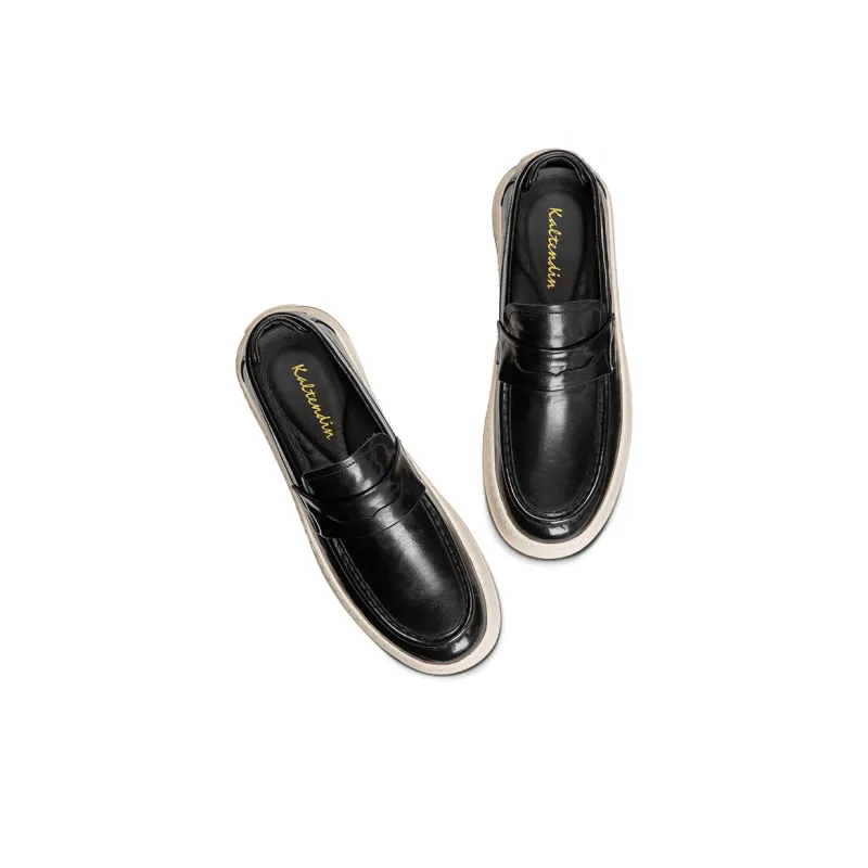 Kaltendin British Commute Vintage Loafers Men's Black-4