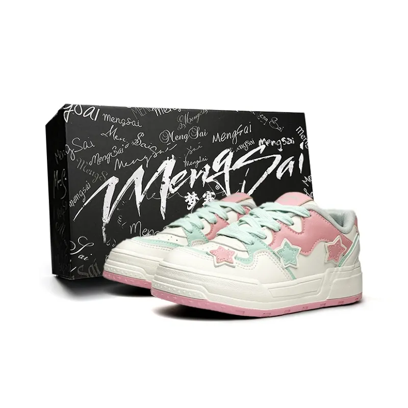 Mengsai Balanced And Non slip Low Top Skateboard Shoes Women's Beige Pink Green-0