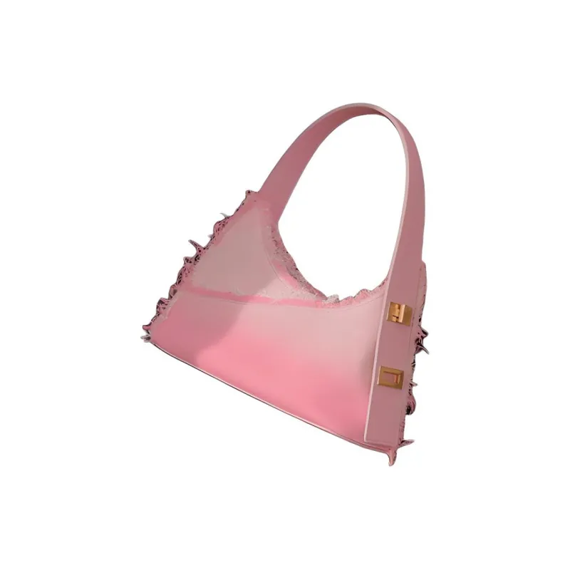 APEDE MOD Twist Cow Leather Denim Bag, Square Lock Bag, Shoulder Bag, Handbag Trumpets Women's Camellia Pink-2
