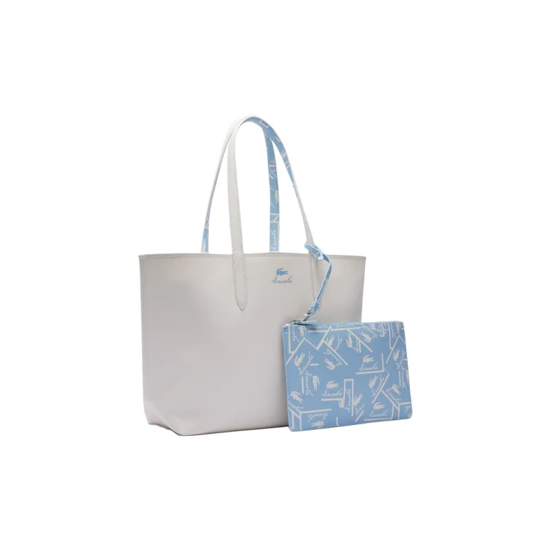LACOSTE PVC Tote Bag Shopping Bag Shoulder Bag Handbag Women's White & Sky Blue-1