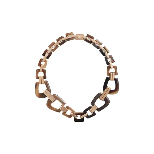 HERMES Cornered Metal Necklaces Women's Brown