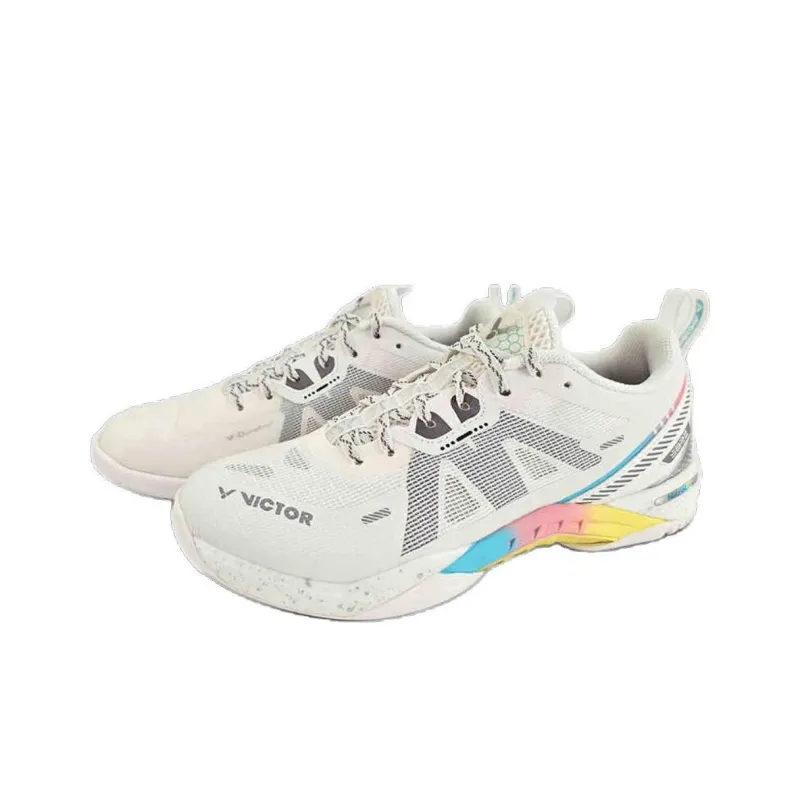 VICTOR Anti Slip Wear Resistant Low Top Badminton Shoes Unisex White Gray Silver-1
