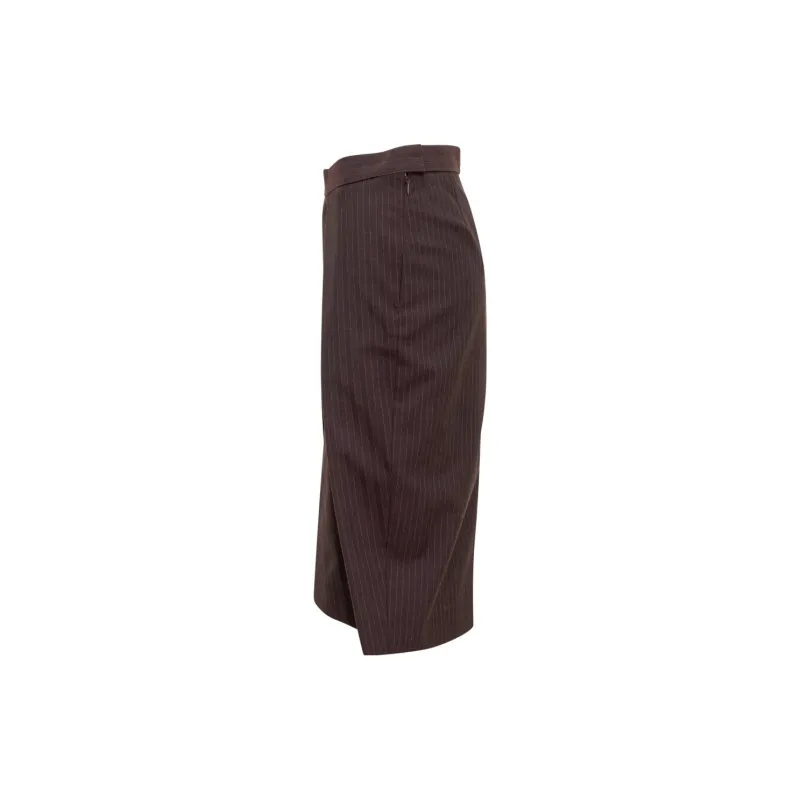 Victoria Beckham Pinstriped Front Slit Midi Skirt-2