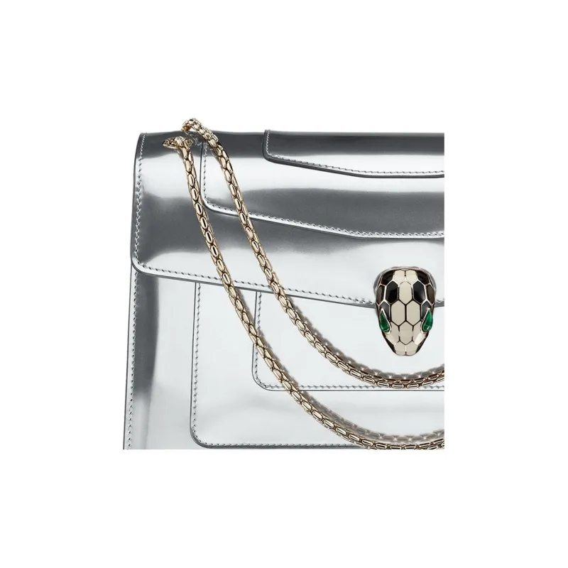 BVLGARI Serpenti Forever Cow Leather Chain Bag Crossbody Bag Shoulder Bag Women's Silver-1