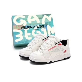 WELKIN&WZWJ Gift Box Set Slip Resistant Low Top Skateboard Shoes Unisex White Red
