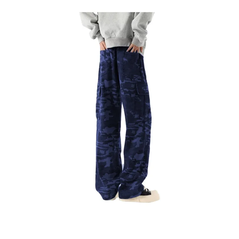 TESTUNG Casual Pants, American Vintage Distressed Outdoor Commute Versatile Sports Wide Leg Style Unisex-1