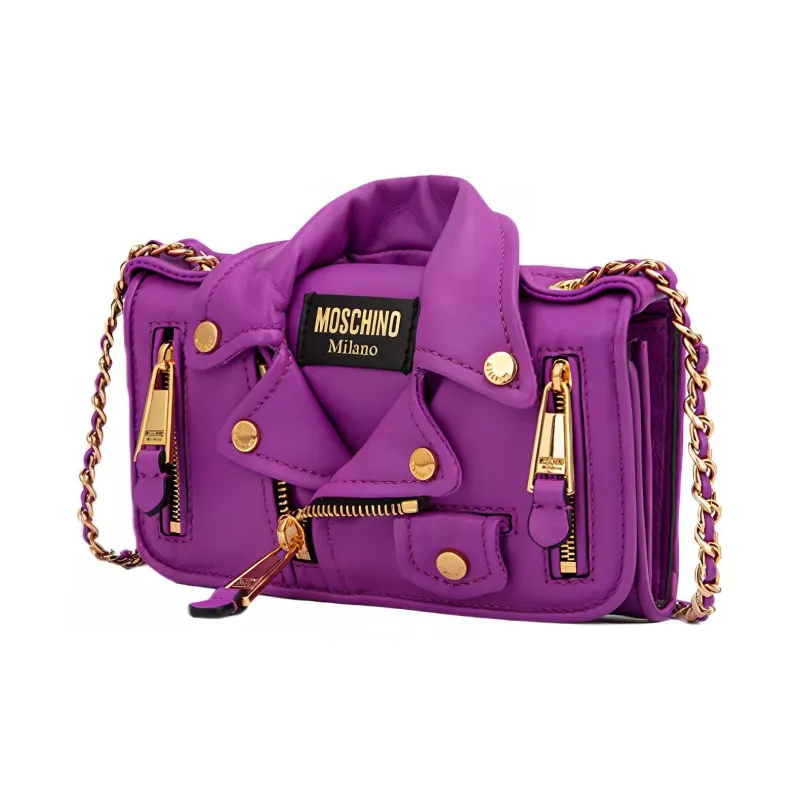 MOSCHINO Sheepskin Biker Bag Crossbody Shoulder Bag Regular Women's Purple-1