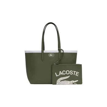 LACOSTE PVC Tote Bag Shopping Bag Handbag Shoulder Bag Large Size Women's Olive Green & Dark Blue