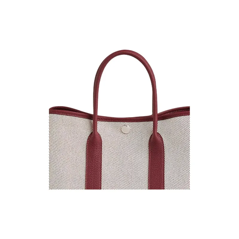 HERMES Garden Party Officier Canvas With Negonda Calfskin Garden Bag Handbag Regular Unisex Red Beige-4