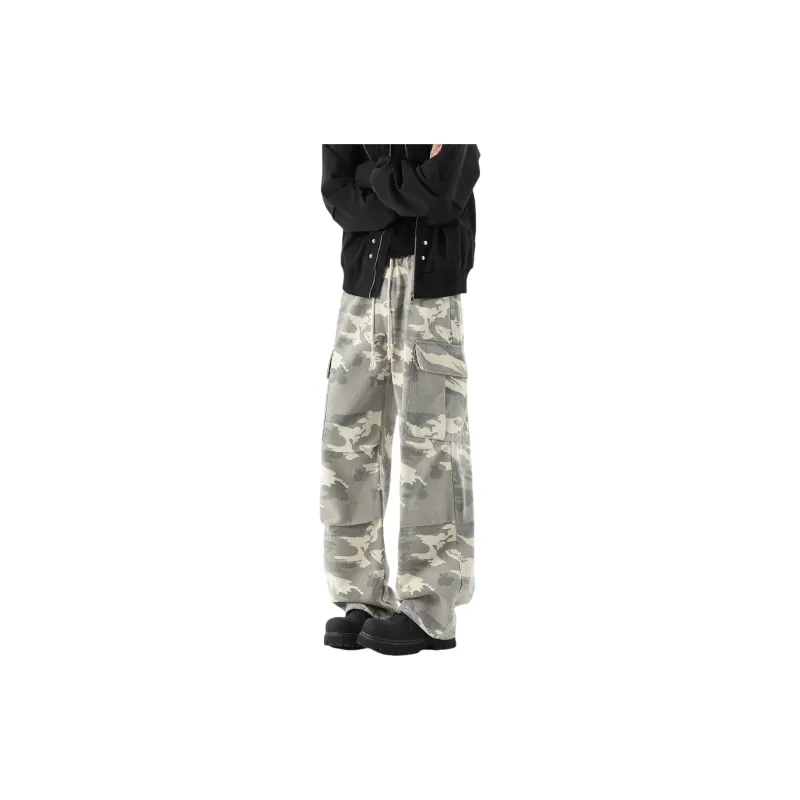 TESTUNG Casual Pants, American Vintage Distressed Outdoor Commute Versatile Sports Wide Leg Style Unisex-2