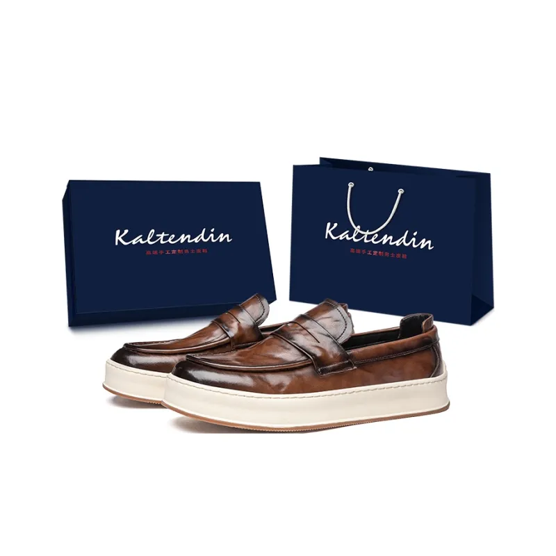Kaltendin British Commute Vintage Loafers Men's Black-7