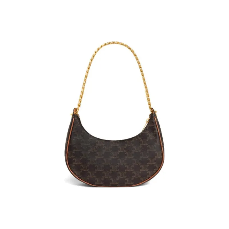 CELINE AVA Cow Leather Chain Shoulder Bag Handbag Handbag Shoulder Bag Medium Size Women's Tawny-2