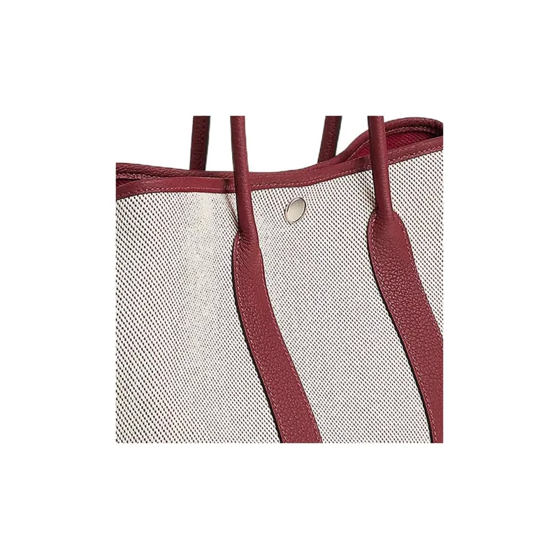 HERMES Garden Party Officier Canvas With Negonda Calfskin Garden Bag Handbag Regular Unisex Red Beige-3