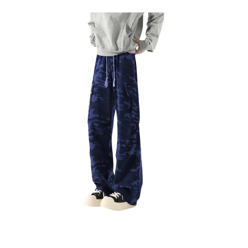TESTUNG Casual Pants, American Vintage Distressed Outdoor Commute Versatile Sports Wide Leg Style Unisex-0
