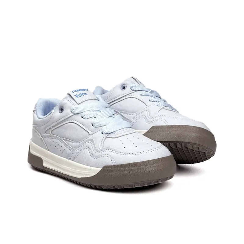 Mengsai Platform Height Increasing Vintage Niche Cute Fashion Puffy Shoes Low Top Skateboard Shoes Women's Haze Blue-2