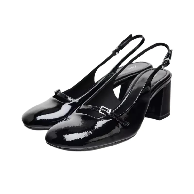 ZARA New Year Chunky Heel High Heels 7cm Women's Black-2