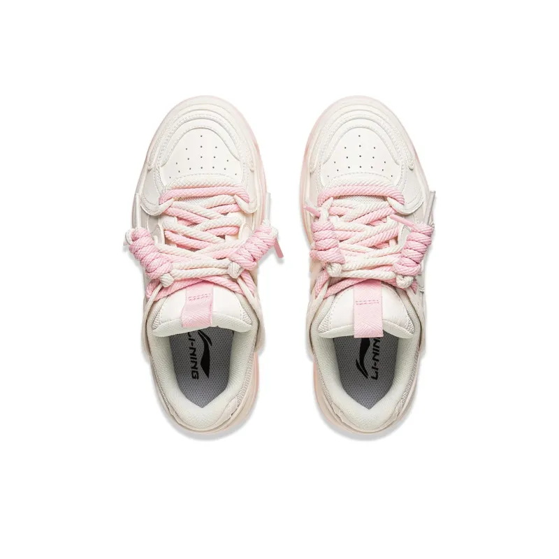 LiNing Expedition 3 Cushioning Anti-Slip And Wear-Resistant Height Increasing Low-Top Casual Shoes Women's White Pink-3