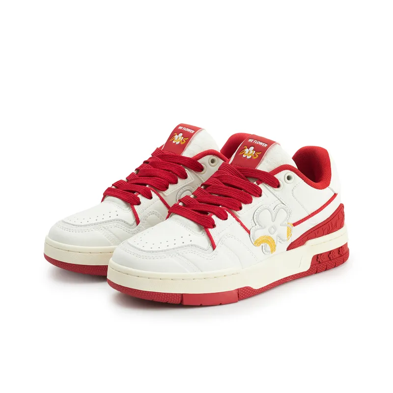 WE FLOWER Slip Resistant Cushioning Wear Resistant Breathable Height Increasing Low Top Skateboard Shoes Unisex Red-3
