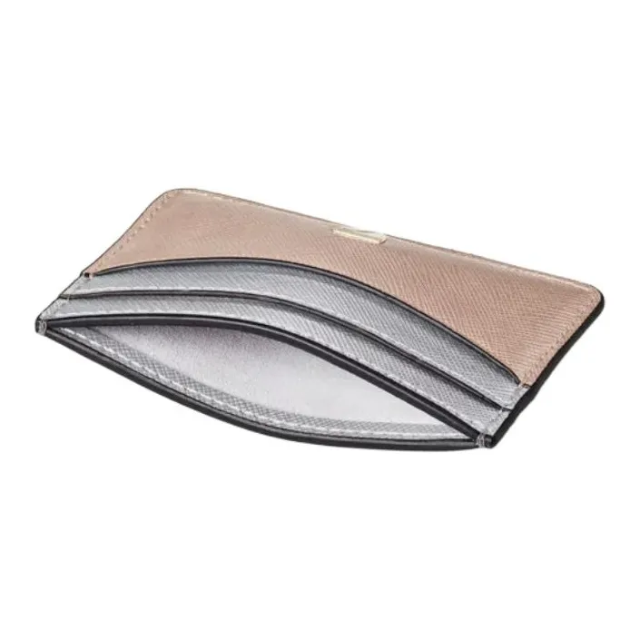 Aspinal Of London Full Grain Leather Card Holder Women's Champagne & Silver-2