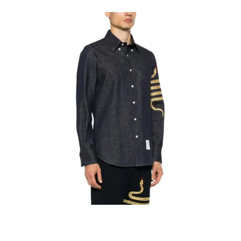 THOM BROWNE 4 Bar snake Denim Shirt-1