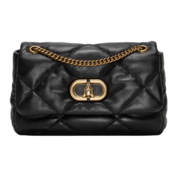 Hush Puppies Cow Leather Bonded Synthetic Leather Shoulder Bag Medium Size Women's Black
