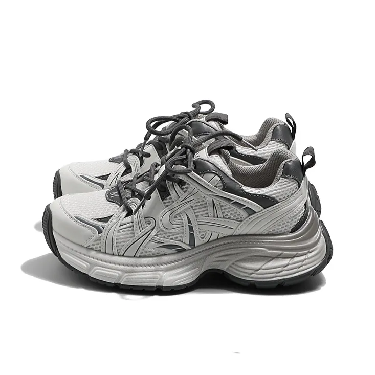 MIS. DANNY Low Top Chunky Sneakers Women's White Sand Gray-4