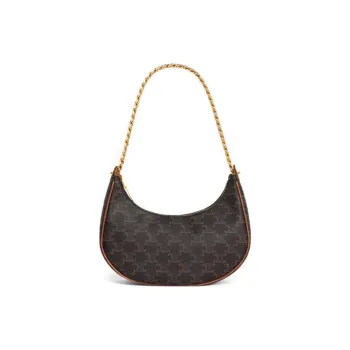 CELINE AVA Cow Leather Chain Shoulder Bag Handbag Handbag Shoulder Bag Medium Size Women's Tawny