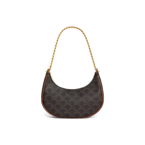 CELINE AVA Cow Leather Chain Shoulder Bag Handbag Handbag Shoulder Bag Medium Size Women's Tawny