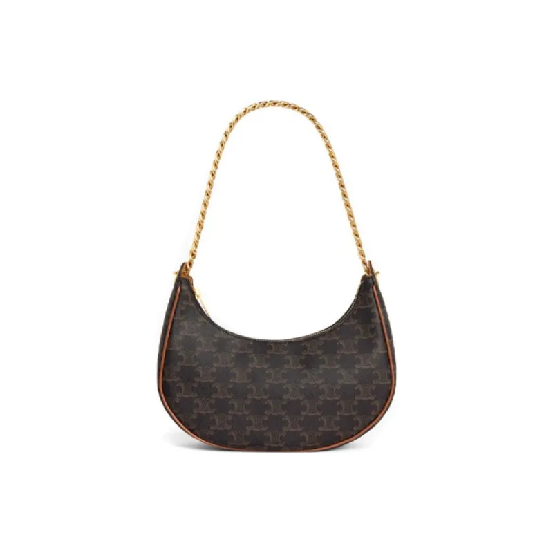 CELINE AVA Cow Leather Chain Shoulder Bag Handbag Handbag Shoulder Bag Medium Size Women's Tawny-0