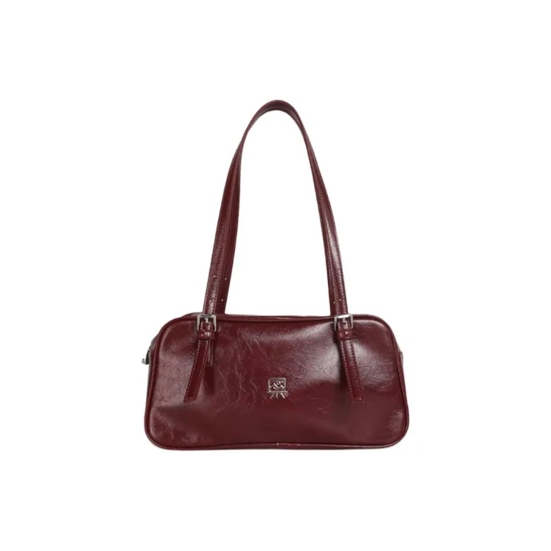 Kikawa Card Synthetic Leather Shoulder Bag Women's Black/Burgundy-6