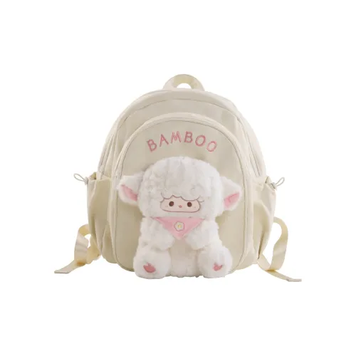 Holding Bamboo Rabbit Fur With Canvas Combo Bag, Backpack Women's Lamb