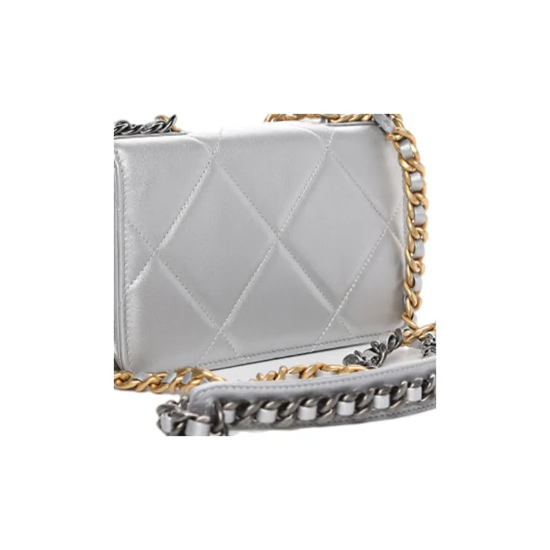 CHANEL 19BagWOC Sheepskin Handbag, Shoulder Bag, Crossbody Bag Women's Silver Gray-4