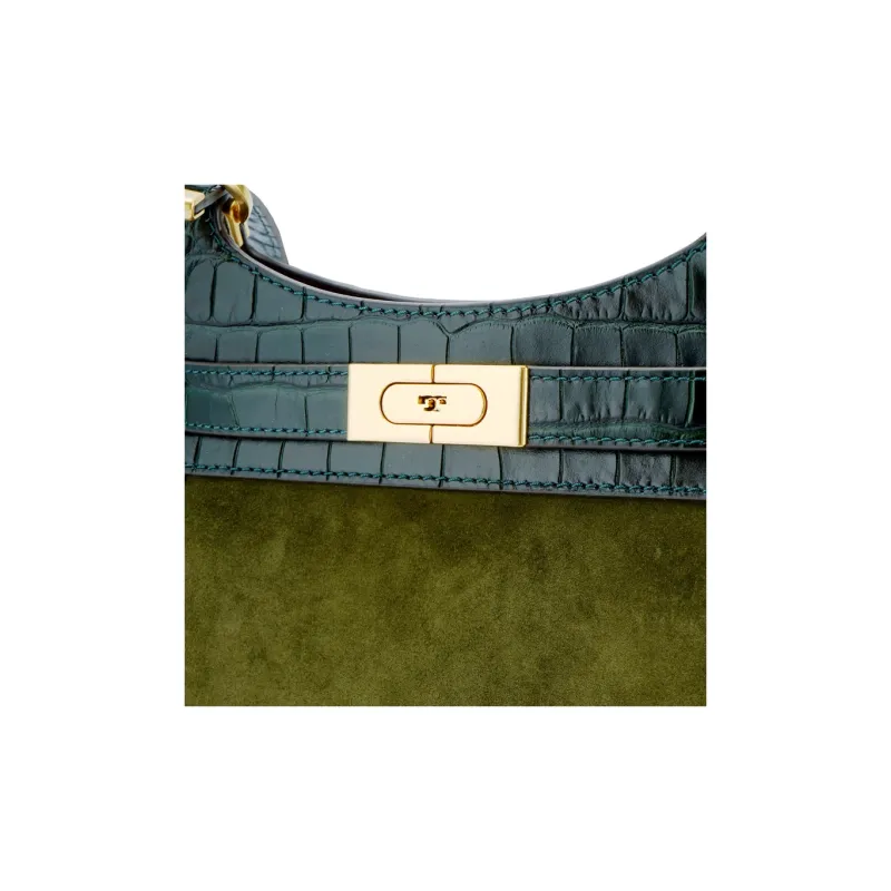 TORY BURCH Lee Radziwill Leather Saddle Bag Crossbody Shoulder Bag Women's Dark Green-4