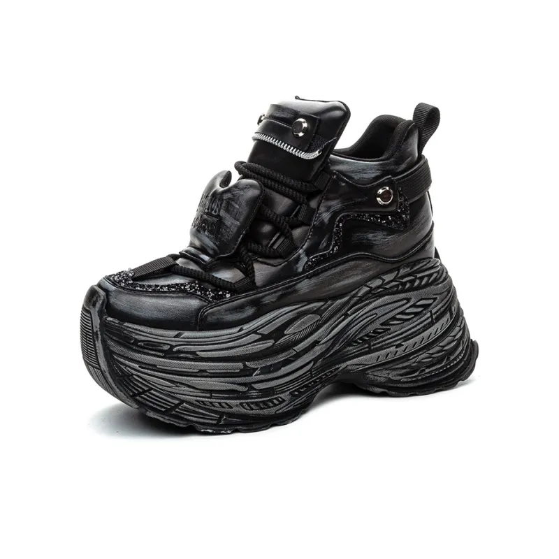 Shangjinni Anti Slip And Wear Resistant Height Increasing Mid Top Chunky Sneakers Women's-5
