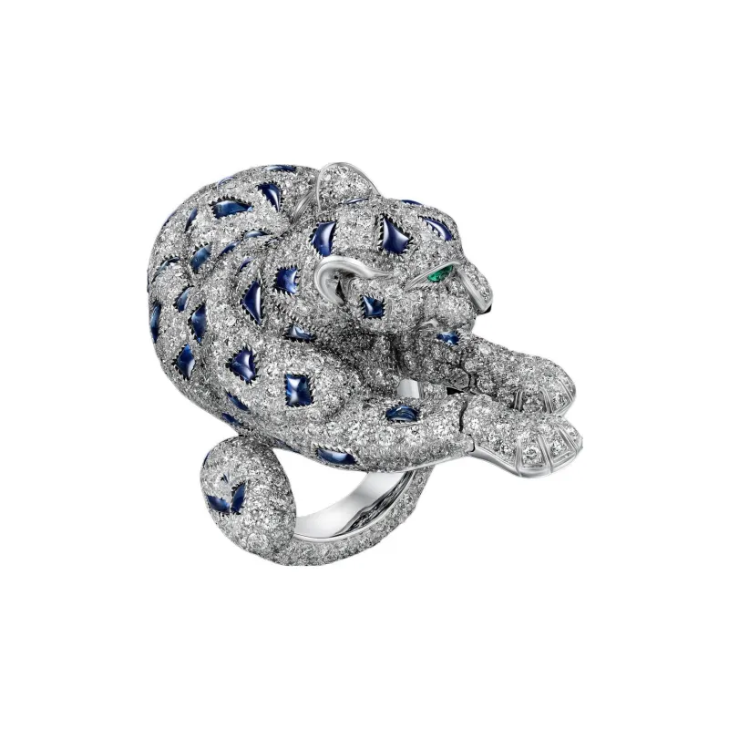 CARTIER White Gold Sapphire Emerald Onyx Diamond Rings Unisex Silver-1