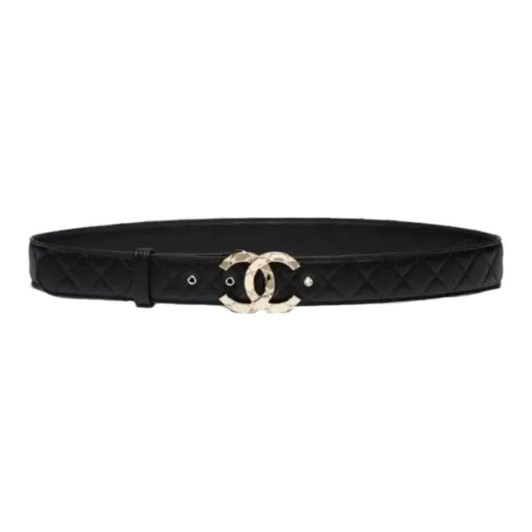 CHANEL Leather Belts Unisex Black -0