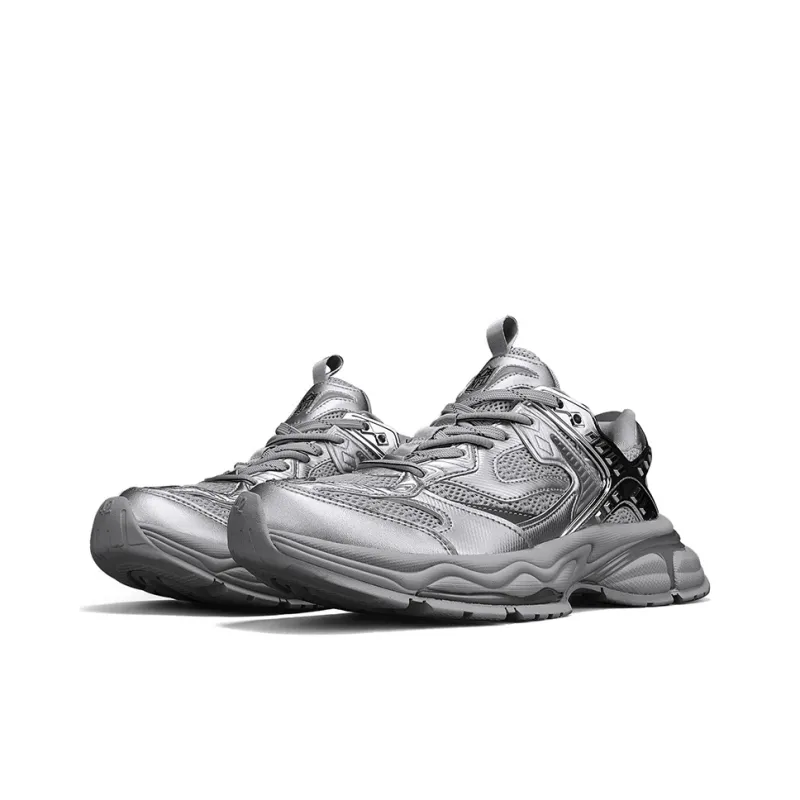 NFL Cushioning, Wear Resistant Low Top Chunky Sneakers Unisex Silver-2