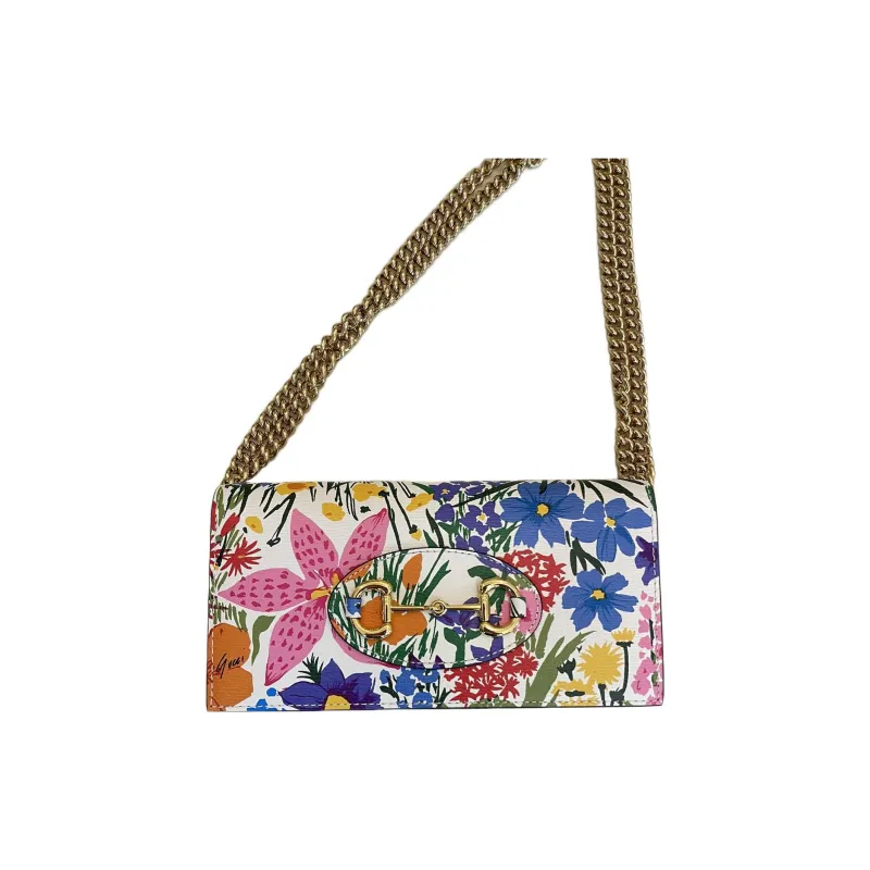 GUCCI Horsebit 1955 Leather Shoulder Bag, Crossbody Bag Women's White/Multicolor-0