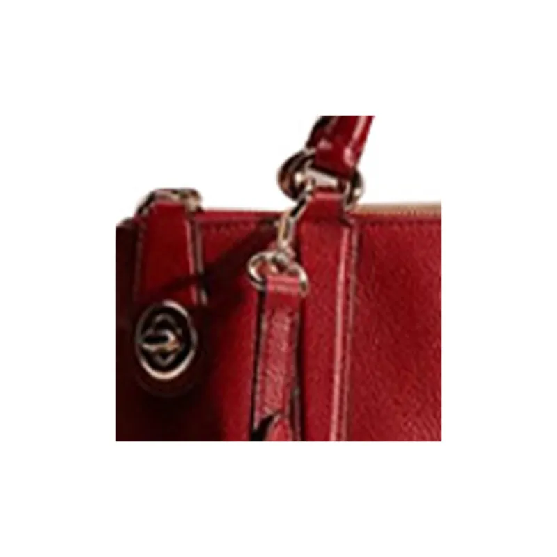 COACH Turnlock Pebbled Leather Briefcase Shoulder Bag Crossbody Bag Handbag Large Size Women's Red With Fringe-1