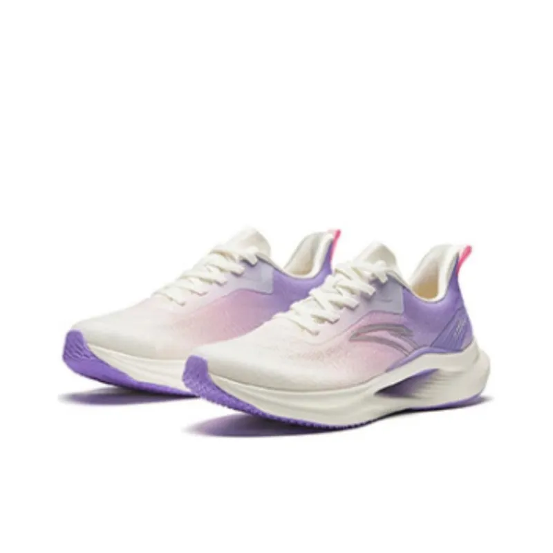 Anta Taming The Wind Cushioning Slip Resistant Low Top Running Shoes Women's White Pink Purple-2
