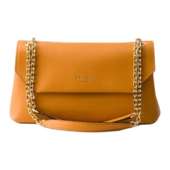 PRADA Calfskin Crossbody Bag, Shoulder Bag Medium Size Women's Amber