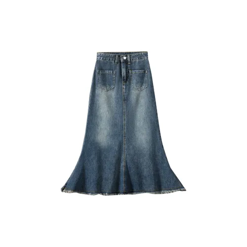 Rose Denim Long Skirts Women's Nostalgic Blue