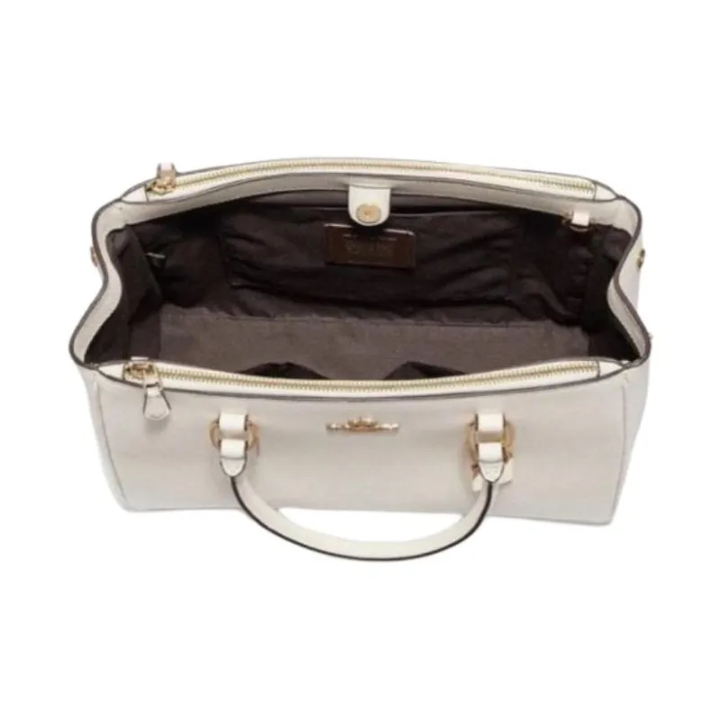 COACH Surrey Cross-Stitch Leather Dome Bag Handbag Shoulder Bag Crossbody Bag Large Size Women's White-4
