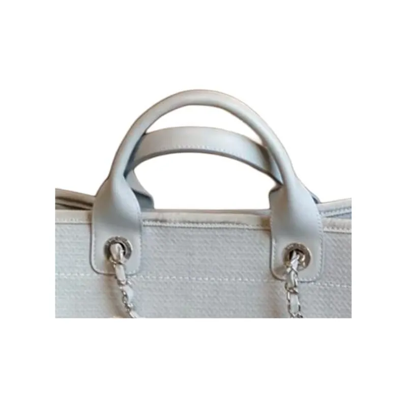 CHANEL Mixed Fiber With Calfskin Shoulder Strap Tote Bag, Shopping Bag, Shoulder Bag, Handbag Women's Gray-2