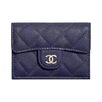 CHANEL Grain Bright Calfskin Coin Purse Wallet Women's Dark Blue