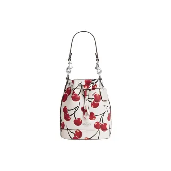 COACH Bucket Leather Bucket Bag, One Shoulder Handbag Mini Women's Chalk Multicolor