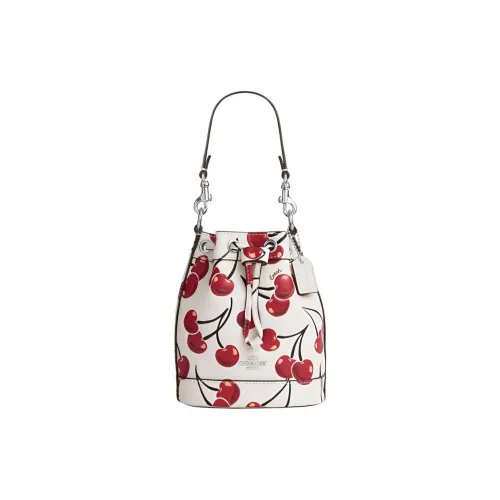 COACH Bucket Leather Bucket Bag, One Shoulder Handbag Mini Women's Chalk Multicolor