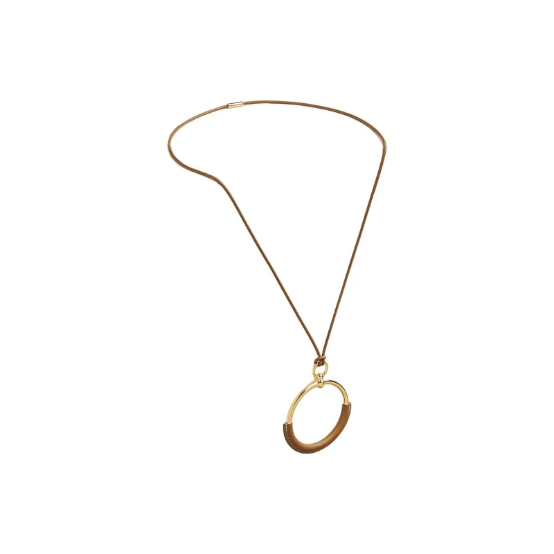 HERMES Aluminum Leather Necklaces Women's Gold-1